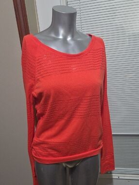 Athleta Open-Knit Long Sleeve Pullover - Red
